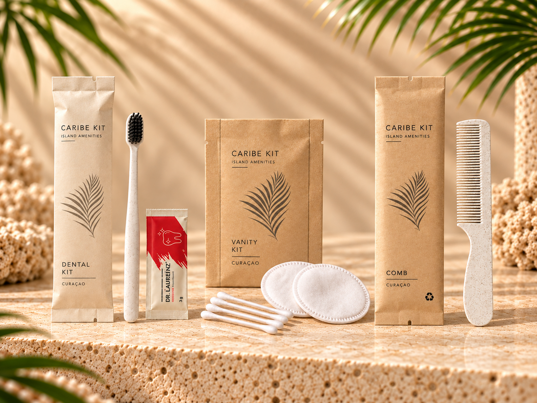Caribe Kit Dry Amenities Pack with a dental kit, travel comb and vanity kit