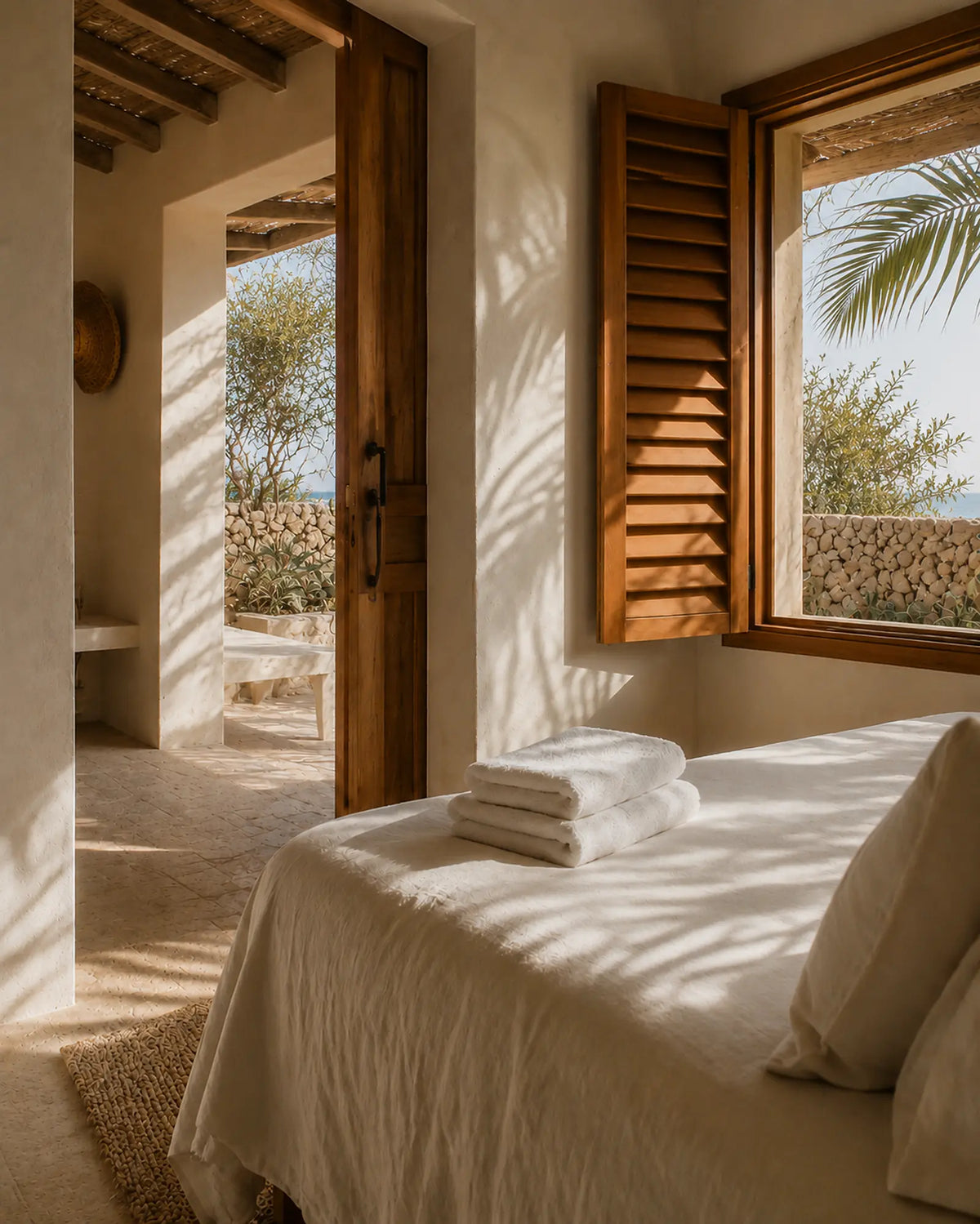 Sunlit Caribbean hotel suite with fresh towels